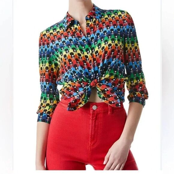 Alice + Olivia Willa placket Stace Face Print Button-Up silk colorful Shirt size - Picture 1 of 10